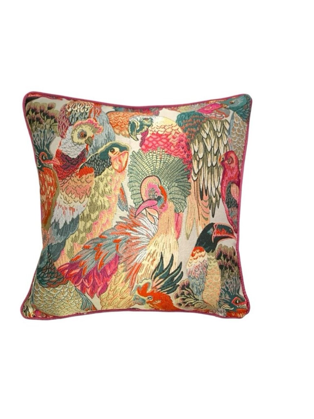 Decorative Pillow Bird Design Cushion with Insert Woven Parrot Colorful Decor